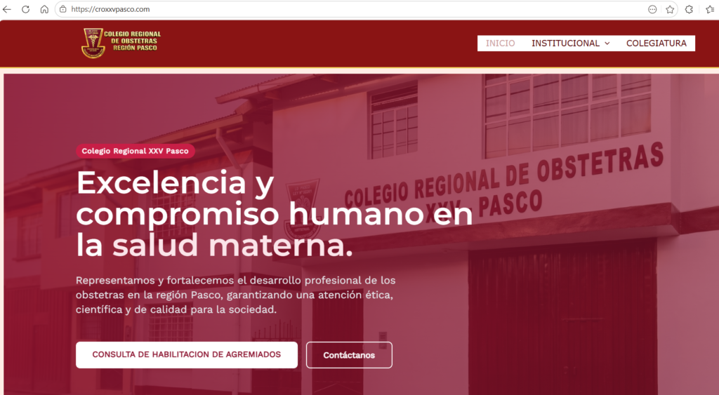 COLEGIO REGIONAL DE OBSTETRAS DE PASCO PONE EN FUNCIONAMIENTO SU PÁGINA WEB PARA MODERNIZAR SERVICIOS Y FORTALECER LA COMUNICACIÓN
